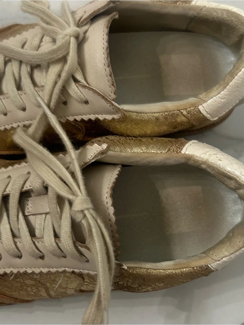 Dolce Vita Metallic Gold and Cream Lace-Up Sneakers